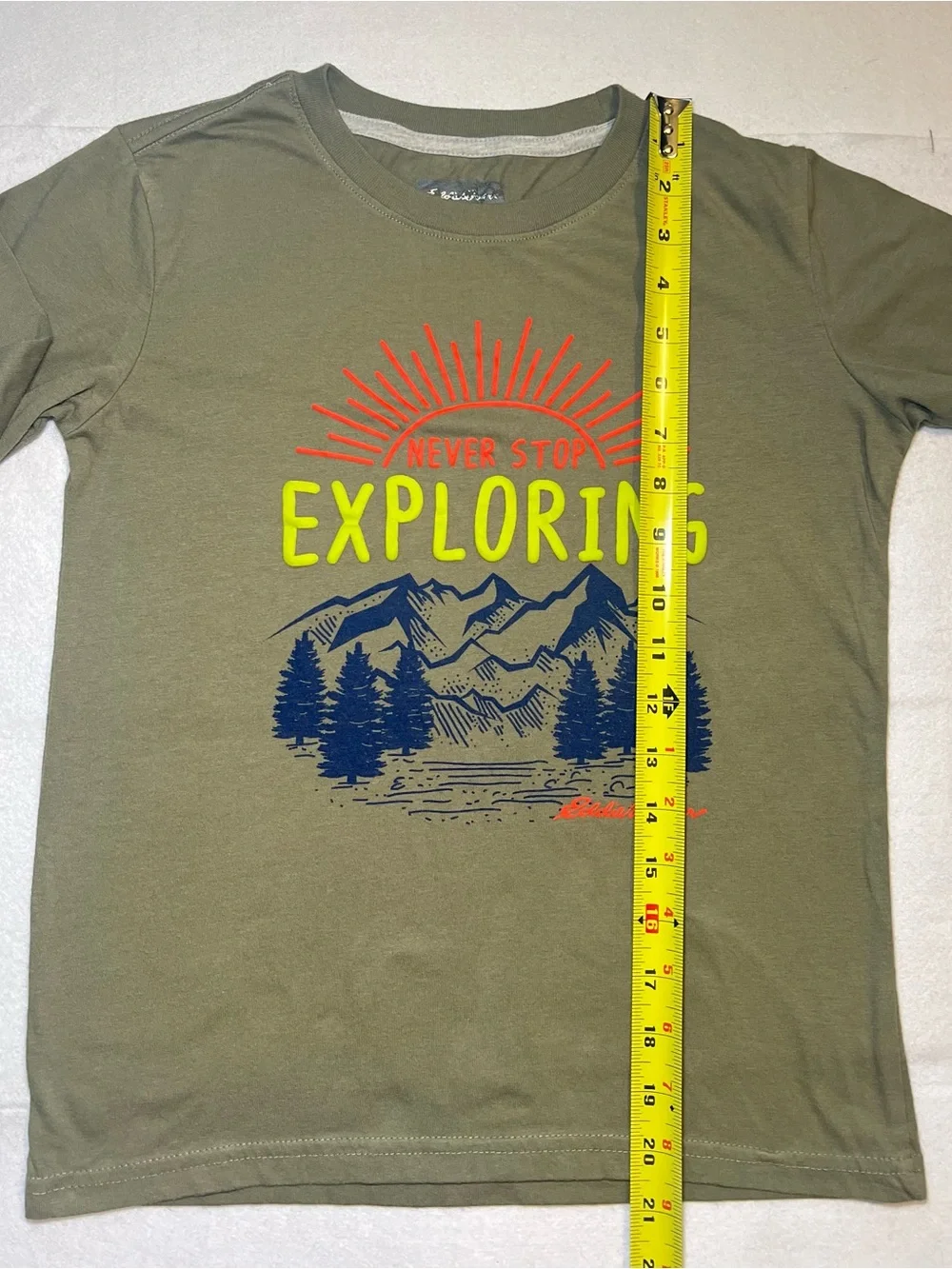 Eddie Bauer Boys Graphic Long-Sleeve Tee “Never Stop Exploring”, Olive Green, M